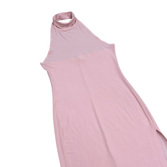 Norma Kamali Halter Turtle Side Slit Gown In Blush - Picture 7 of 8